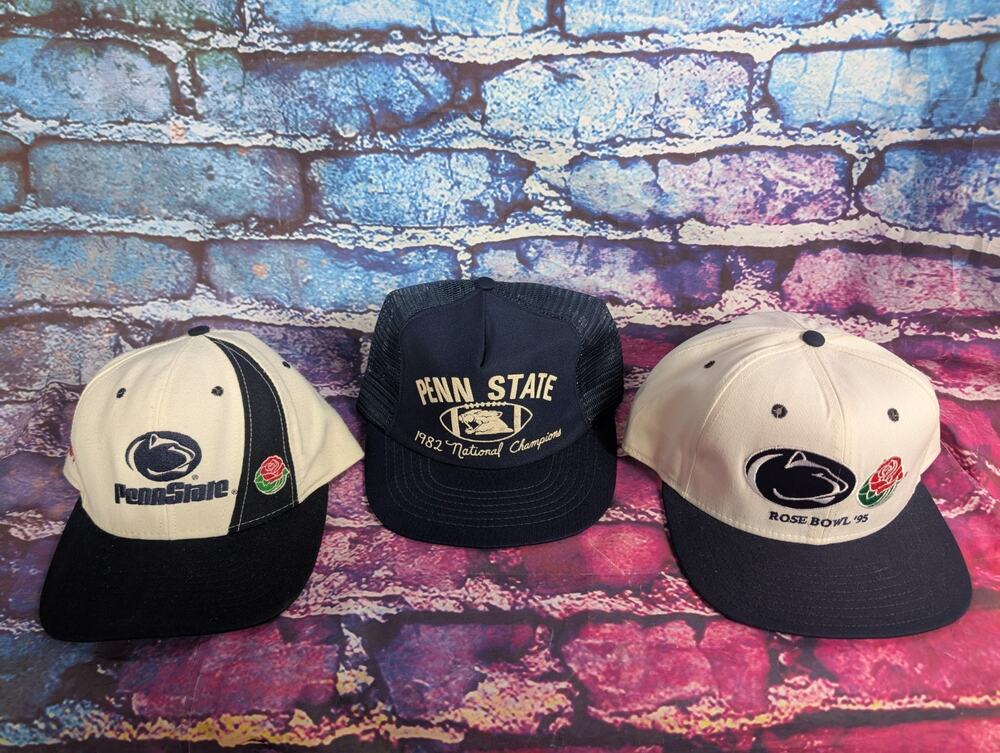Lot Of 3 Vintage Penn State Nittany Lions PSU Snapback Hats Rose Bowl Nutmeg